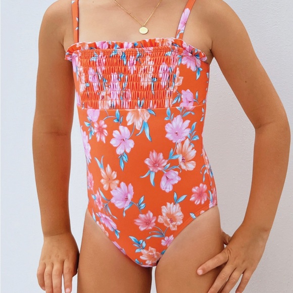 Girls Faded Night Blooming Smocked One Piece Swimsuit Size 5 - Picture 1 of 8